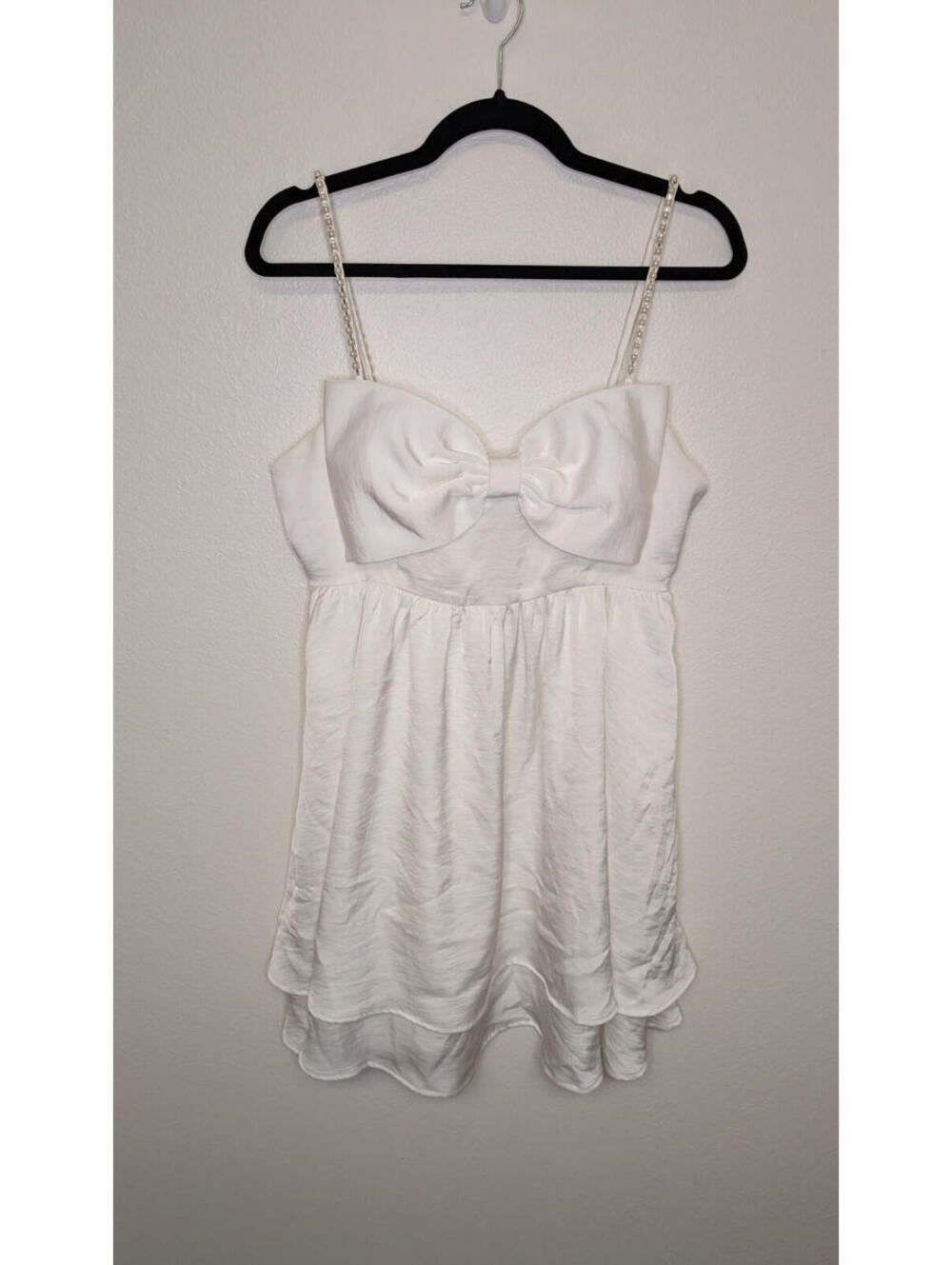 Altar’d State Stassia White Satin Bow Dress Womens Large Cocktail Party Beach